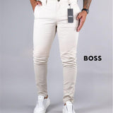 Calça Boss de Sarja Chino Stretch Slim Fit - Creme fill