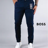 Calça Boss de Sarja Chino Stretch Slim Fit - Azul Marinho
