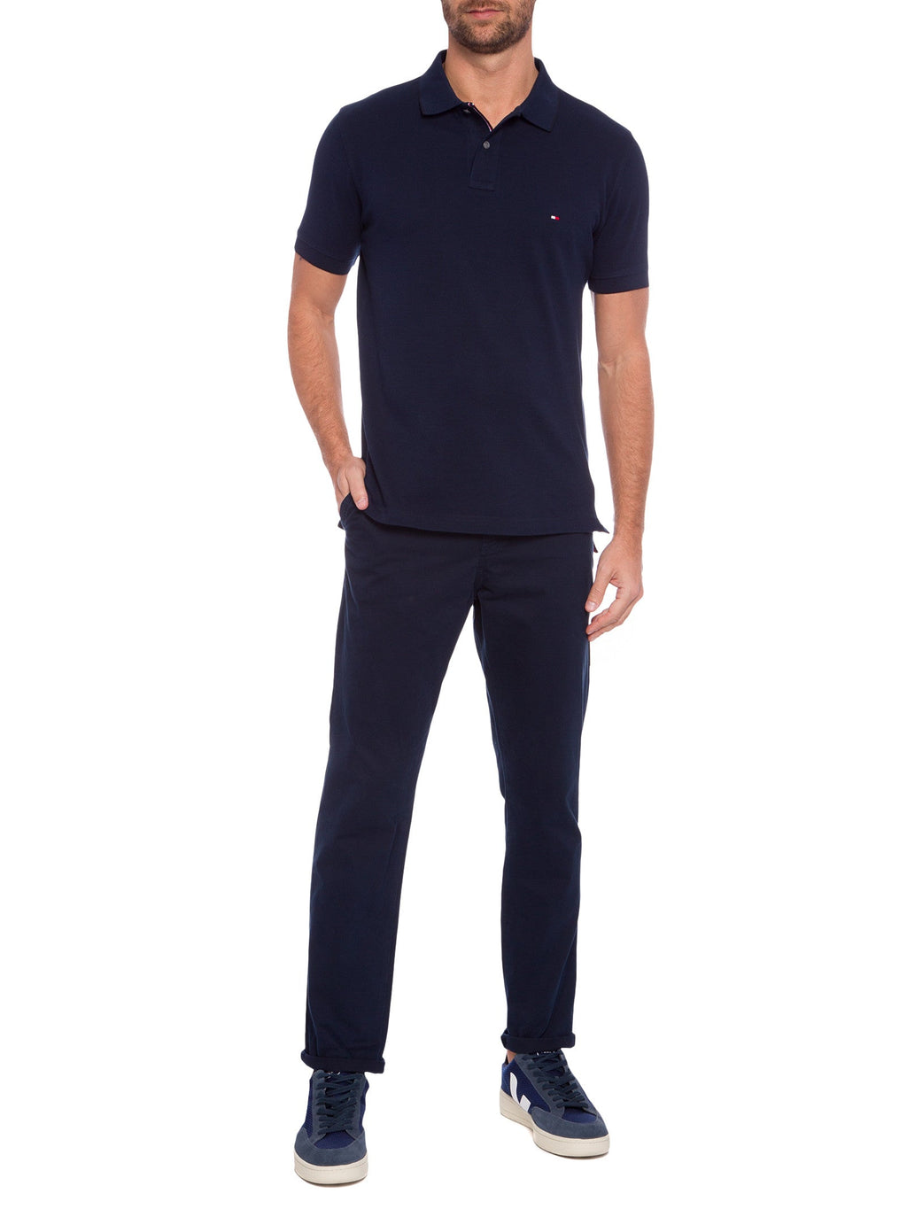 Camisa Gola Polo Tommy Hilfiger Masculina Coupe Sur Ivy - Azul Marinho