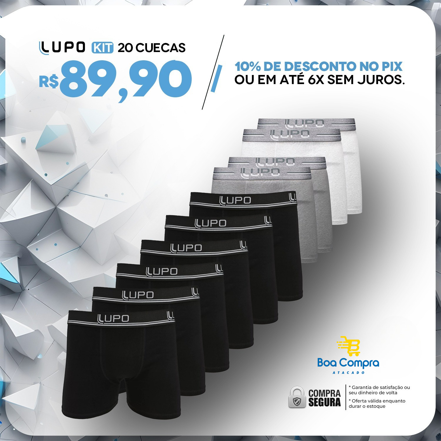 Kit 20 Cuecas Lupo 100% Algodão