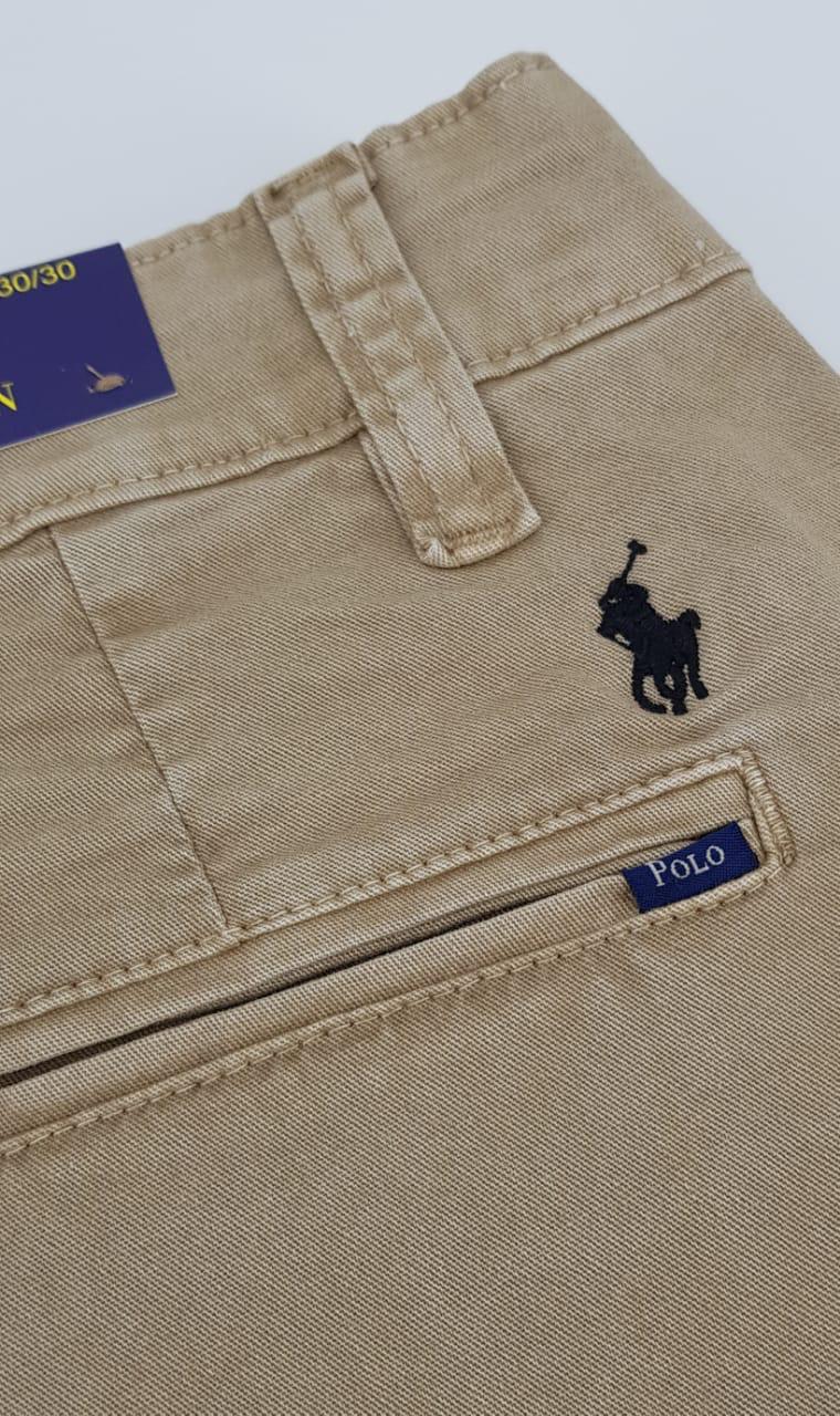 Calça Ralph Lauren de Sarja Chino Stretch Slim Fit - Bege