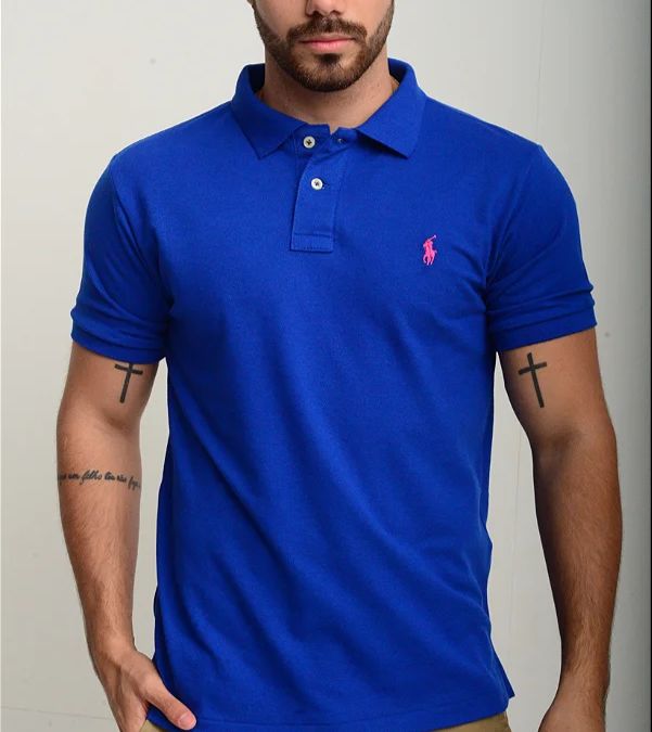 Camisa Gola Polo Ralph Lauren Masculina Custom Fit - Azul Royal