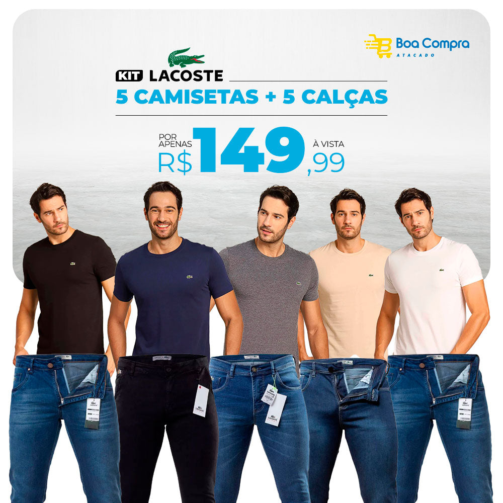 KIT 5 Calças Jeans e 5 Camisetas Lacoste [QUEIMA ESTOQUE]