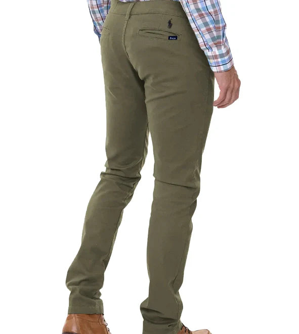 Calça Ralph Lauren de Sarja Chino Stretch Slim Fit - Verde Oliva